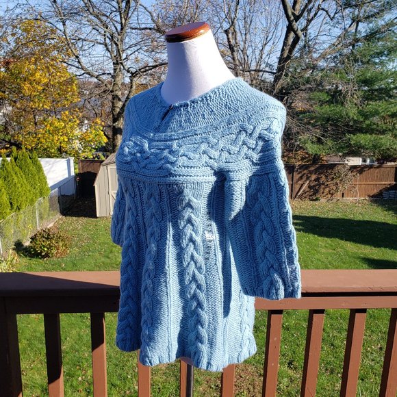 Sweater Wool Blend Celtic Cable Lt Blue GAP Sz XS - Picture 2 of 12
